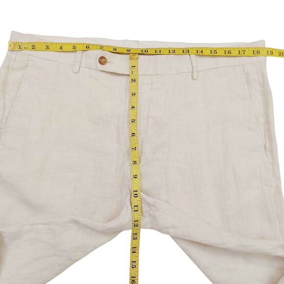 MNG by Mango Pants Mens 36x33 Beige 100% Linen Tailored Flat Front Travel Beach - Picture 11 of 13
